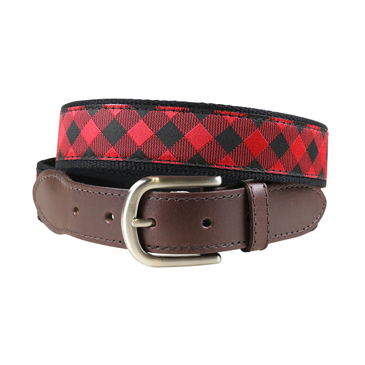 Leather Tab and Ribbon Belt - Red Buffalo Plaid