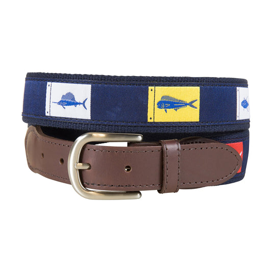 Leather Tab and Ribbon Belt - Fish Flags