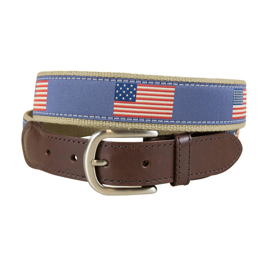 Leather Tab and Ribbon Belt - Historic American Flags