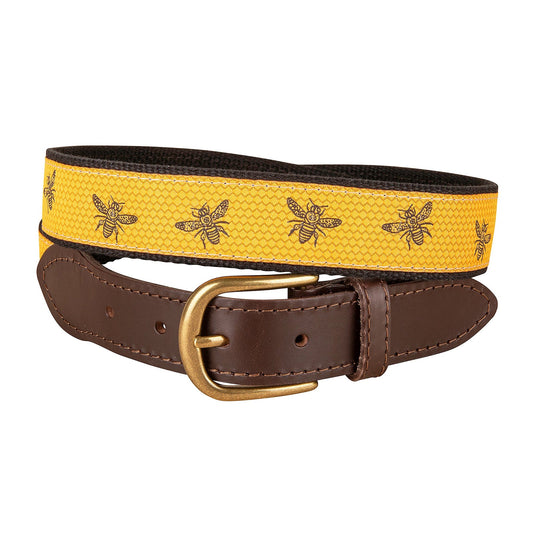 Leather Tab and Ribbon Belt - Honey Bee