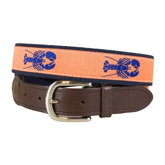 Leather Tab and Ribbon Belt - Blue Lobster on Melon