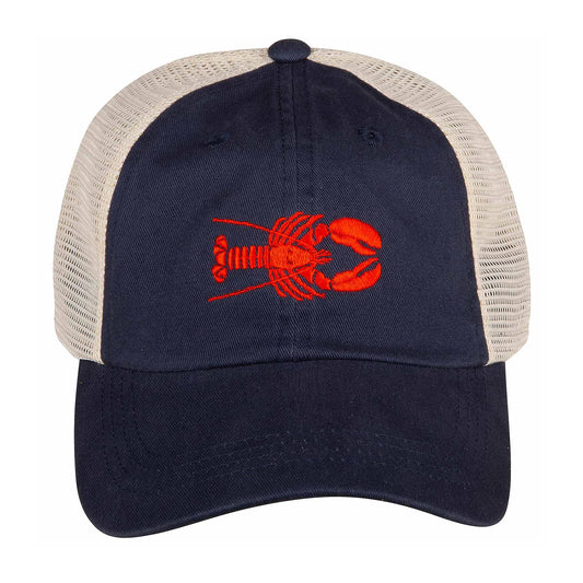 Baseball Hat – Lobster, Red on Navy Blue Trucker Hat