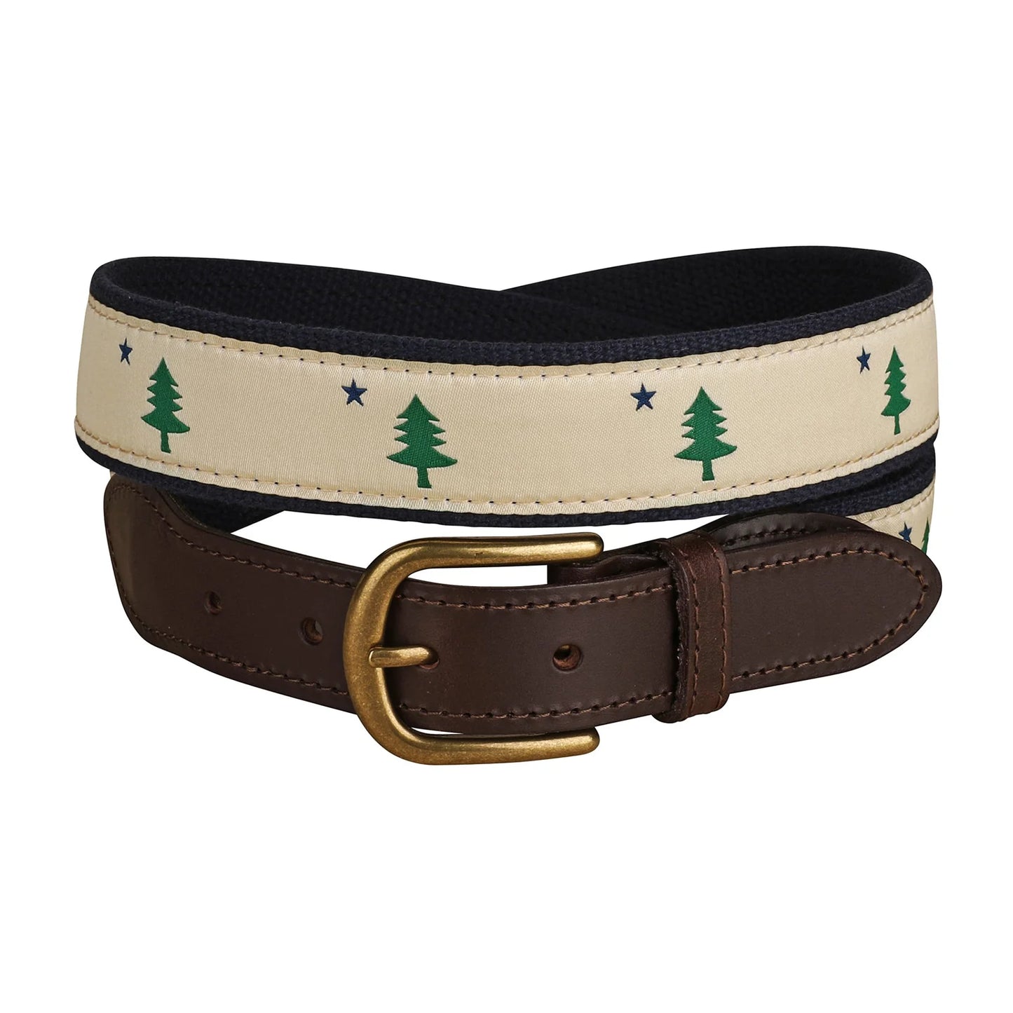 Leather Tab and Ribbon Belt - Maine Tree and Star