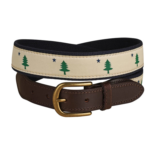 Leather Tab and Ribbon Belt - Maine Tree and Star