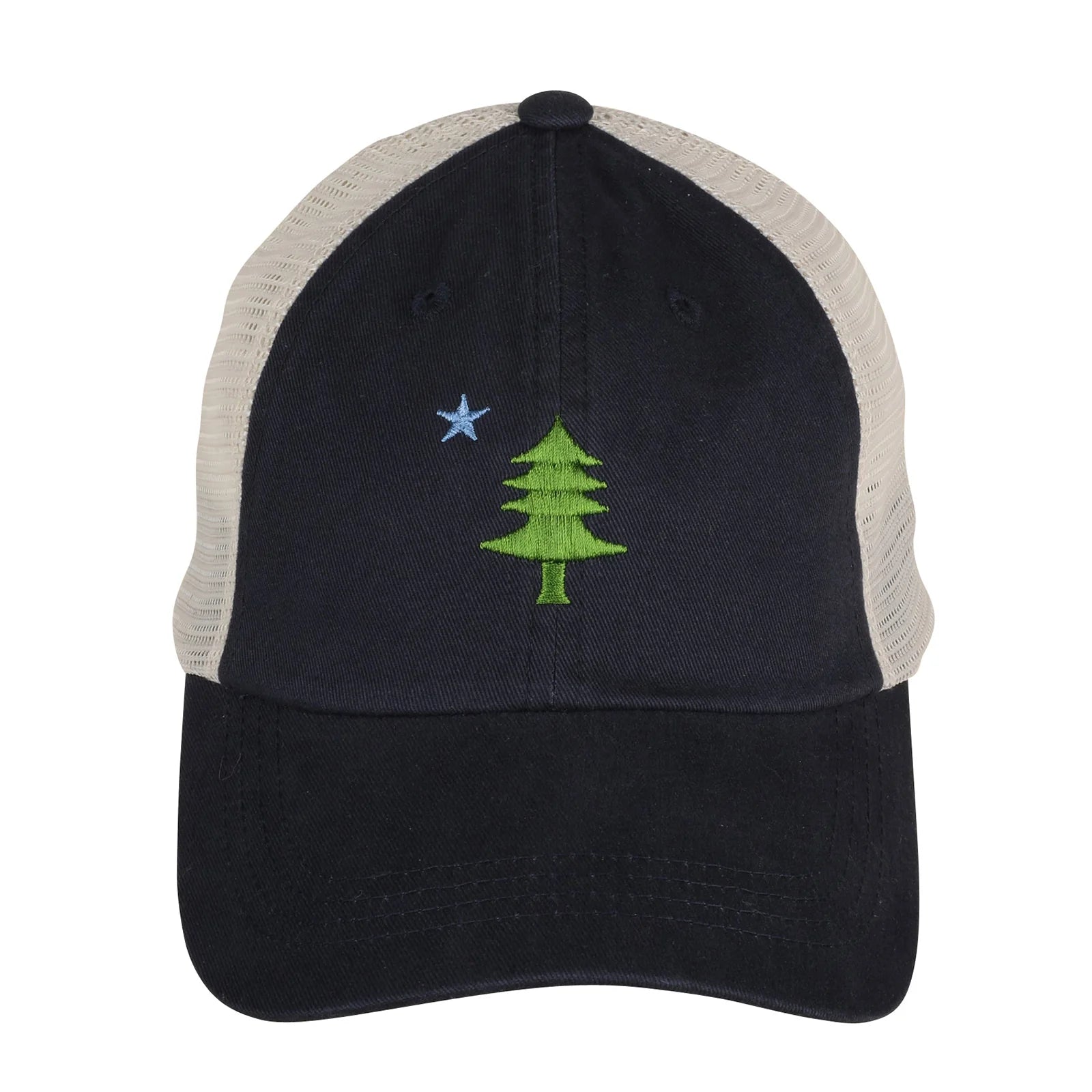 Baseball Hat – Maine Tree & Star on Navy Blue Trucker Hat