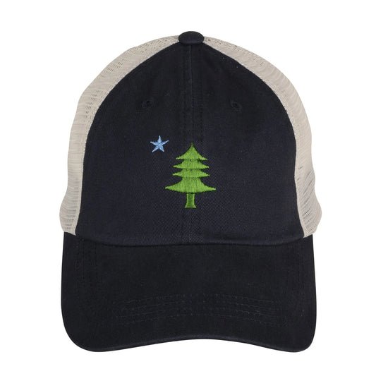 Baseball Hat – Maine Tree & Star on Navy Blue Trucker Hat