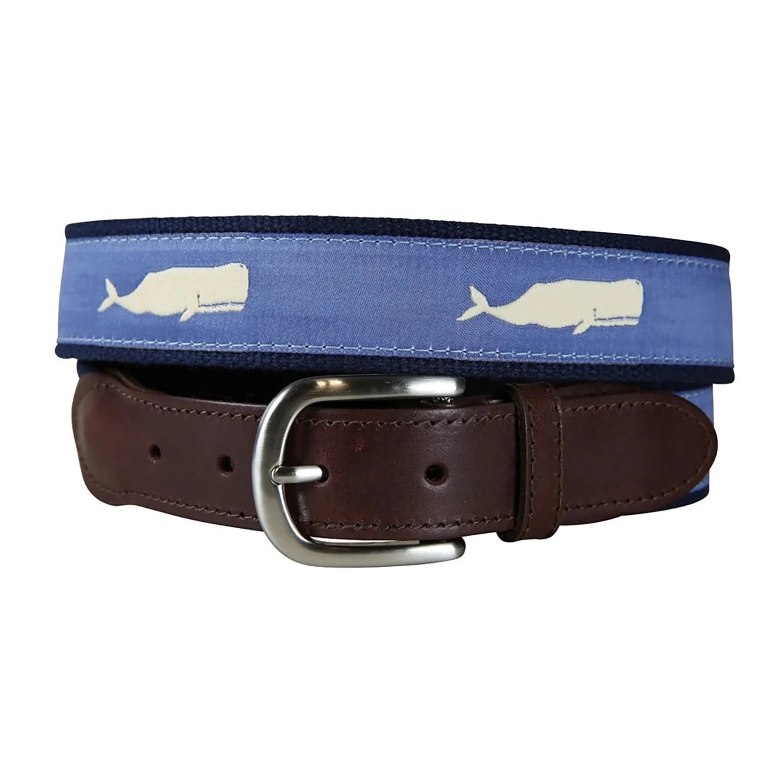 Leather Tab and Ribbon Belt - Moby Whale - Blue