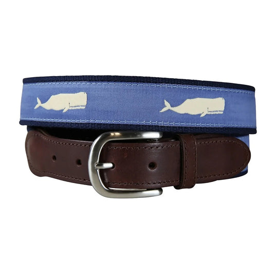 Leather Tab and Ribbon Belt - Moby Whale - Blue