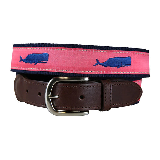 Leather Tab and Ribbon Belt - Moby Whale - Pink