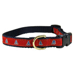 5/8” Ribbon Dog Collar – One Design,  Blue on Red Thumbnail