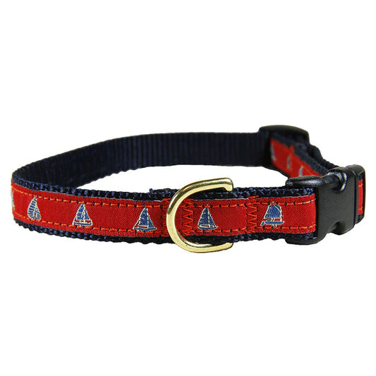 5/8” Ribbon Dog Collar – One Design,  Blue on Red