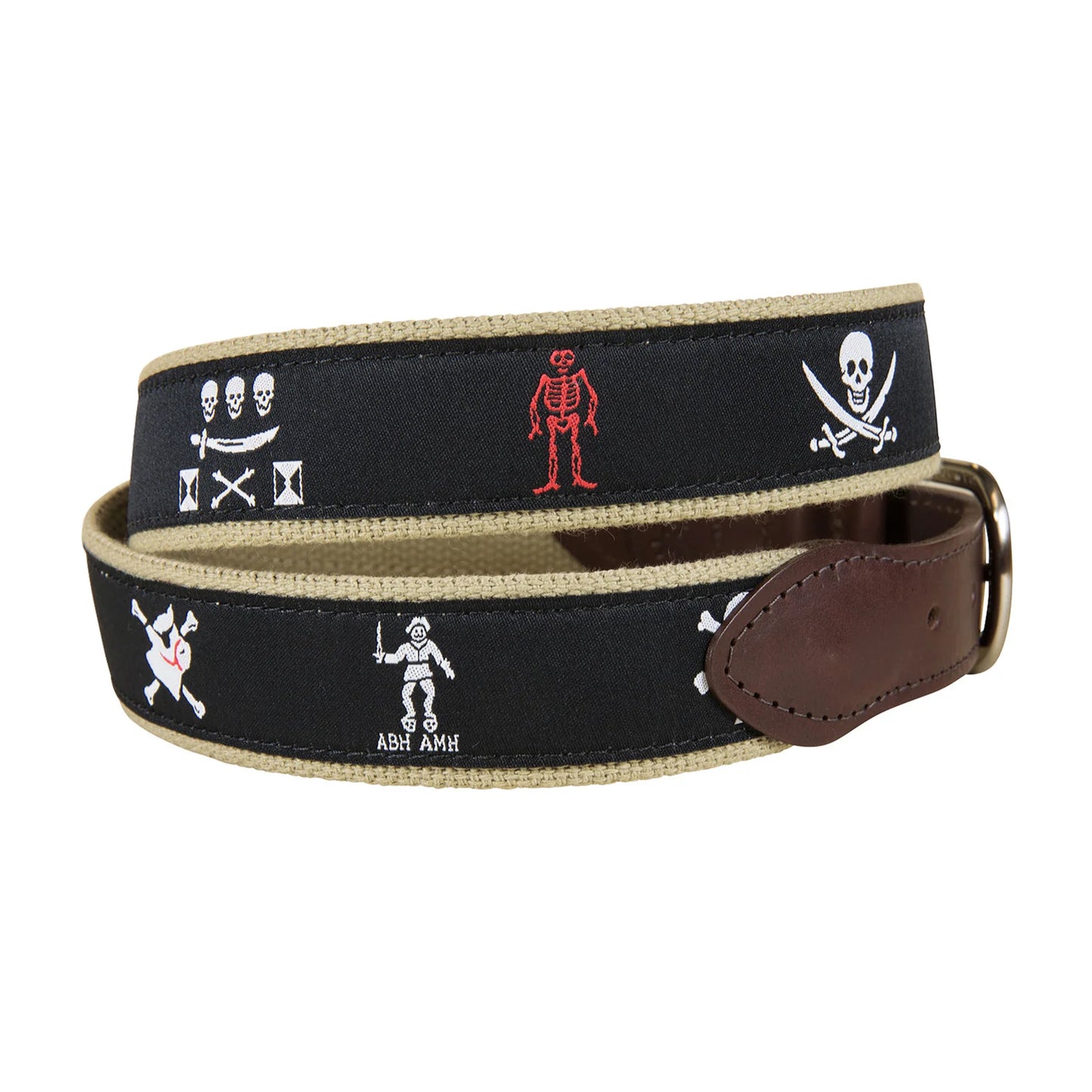 Leather Tab and Ribbon Belt - Black Pirate Flags