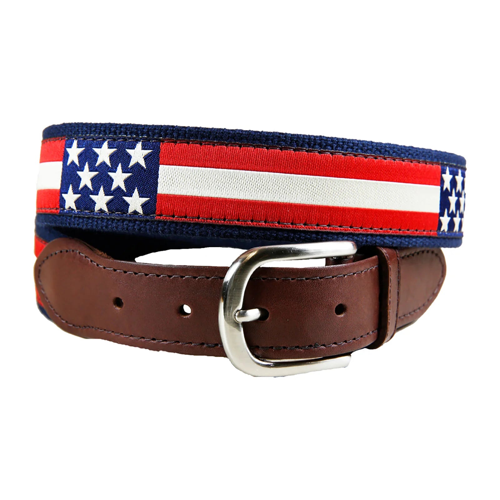 Leather Tab and Ribbon Belt - Retro Flags
