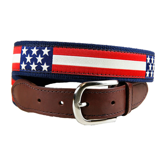 Leather Tab and Ribbon Belt - Retro Flags