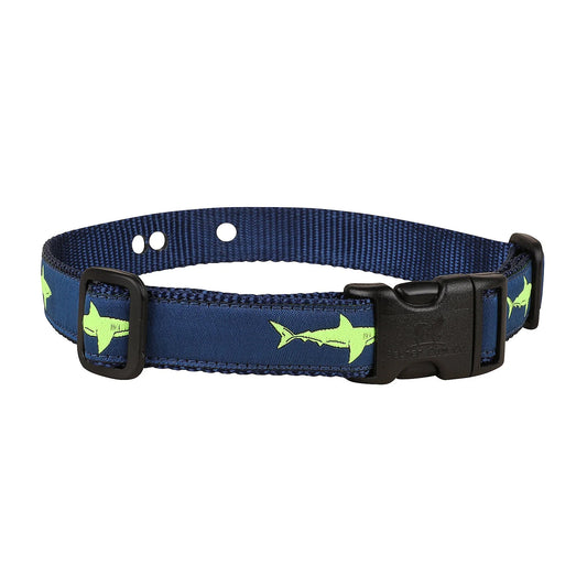 1” Underground Fence Dog Collar - Lime Sharks on Navy Blue