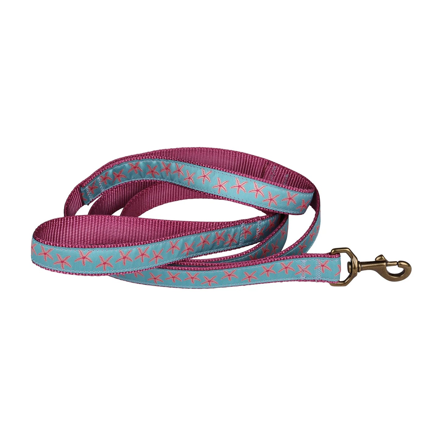 1” x 6ft Traffic Dog Leash – Pink Starfish on Aqua