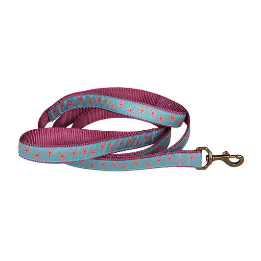 1” x 6ft Traffic Dog Leash – Pink Starfish on Aqua