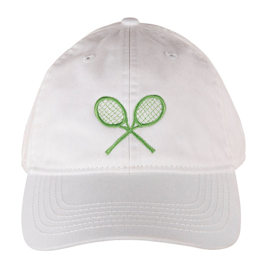 Baseball Hat – Green Tennis Raquets on White