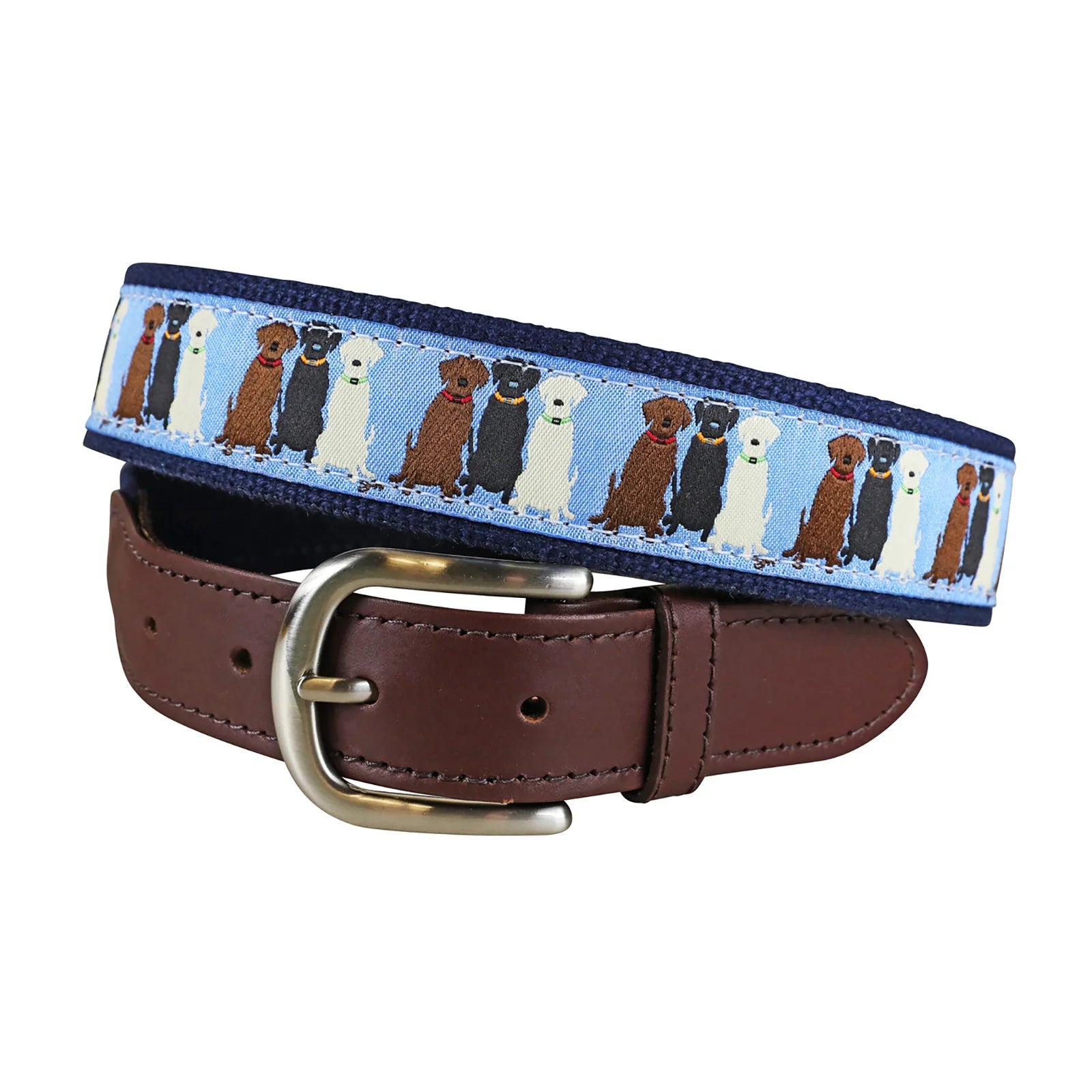 Leather Tab and Ribbon Belt - Three Labs - Dusty Blue
