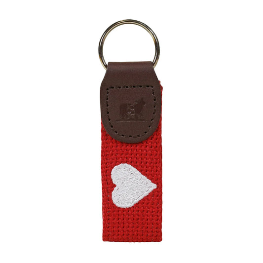 Key Fob – Valentines, White Heart on Red