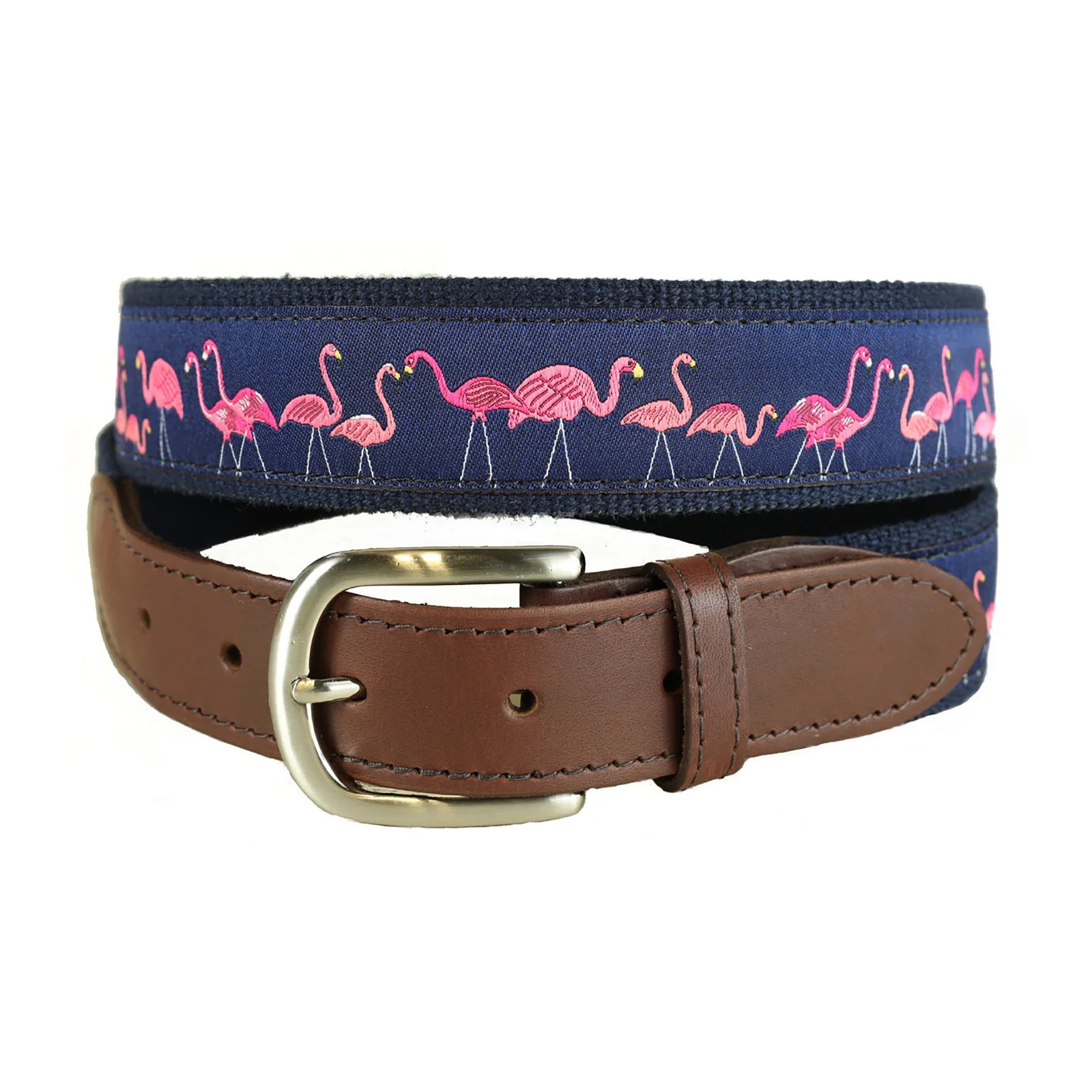 Leather Tab and Ribbon Belt - Yard Flamingos