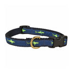 5/8” Ribbon Dog Collar – Lime Green Shark on Navy Blue Thumbnail
