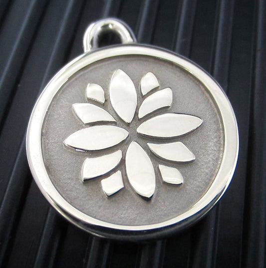 Hand-Made Stainless Steel Pet ID Tag - Lotus - Large