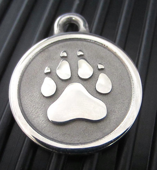 Hand-Made Stainless Steel Pet ID Tag - Paw - Medium