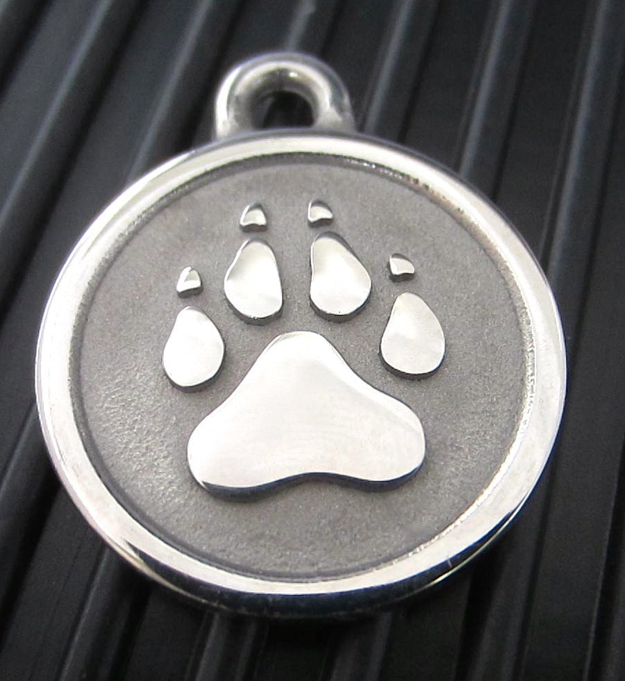 Hand-Made Stainless Steel Pet ID Tag - Paw - Medium