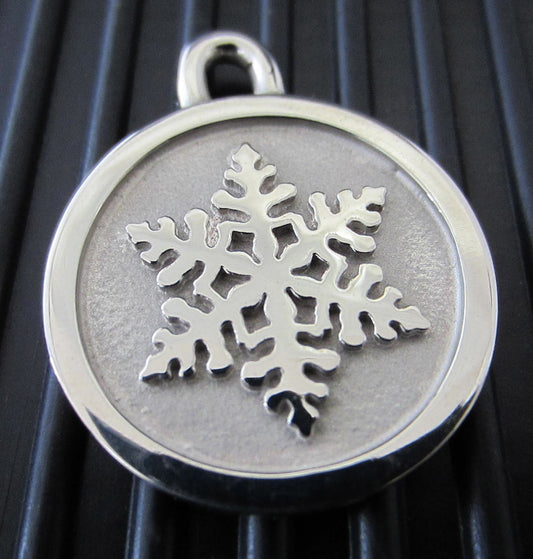 Hand-Made Stainless Steel Pet ID Tag - Snowflake - Large