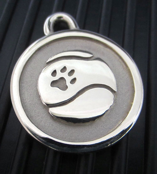 Hand-Made Stainless Steel Pet ID Tag - Tennis Ball - Medium