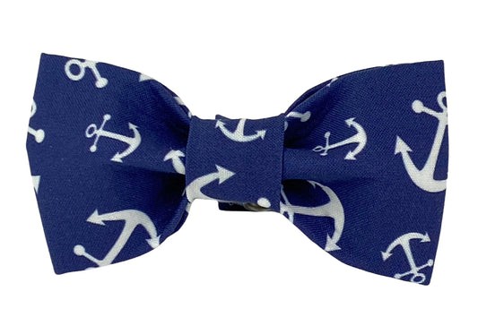 Dog Bow Tie - Anchors on Navy Blue