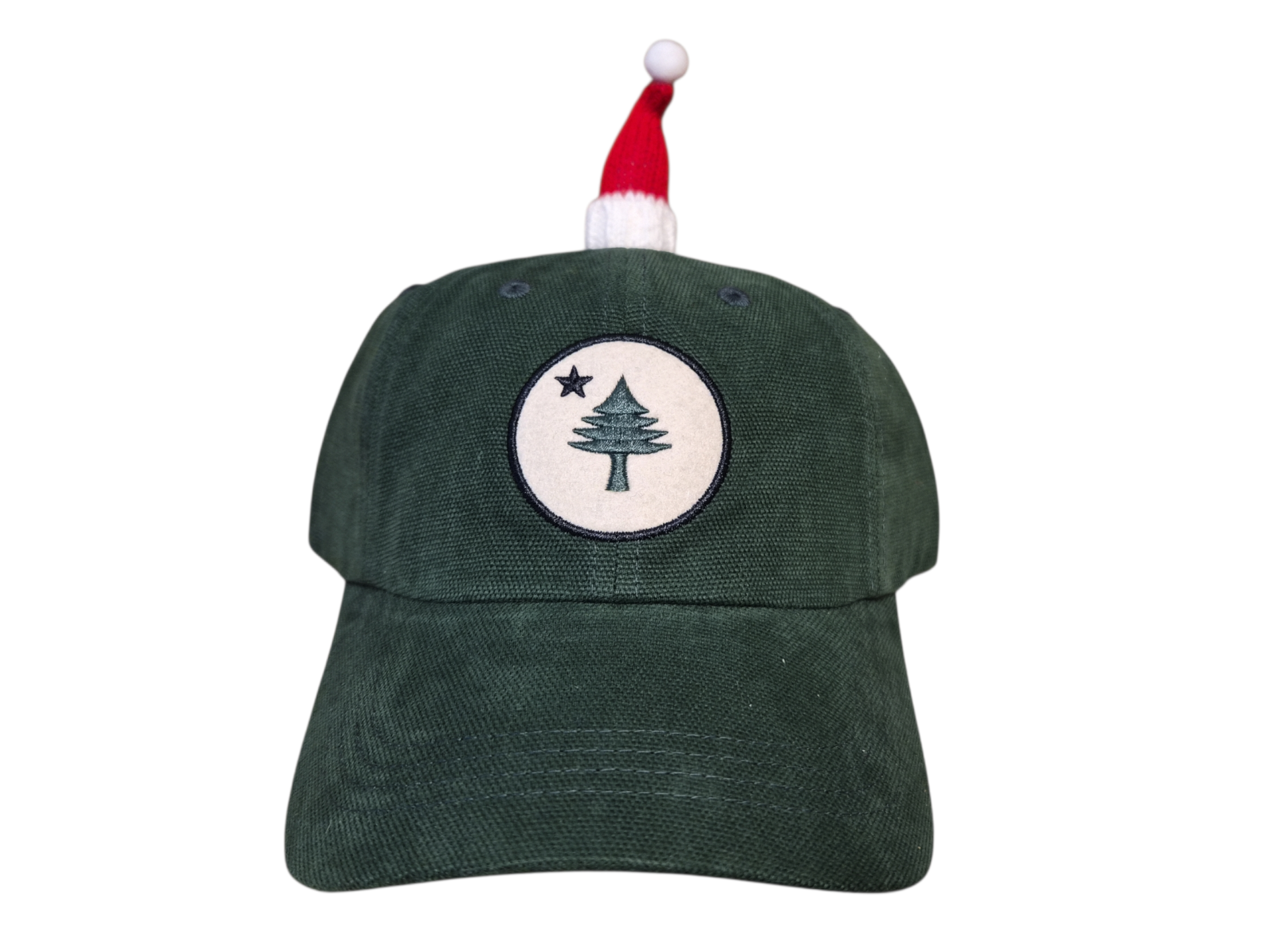 Baseball Hat with Santa Hat – Maine Tree & Star on Canvas - Spruce