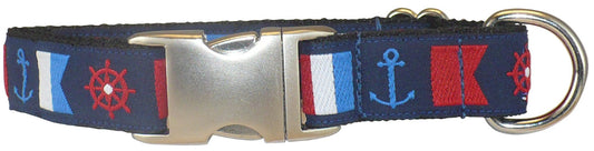 1” Ribbon Dog Collar – Nautical Flags