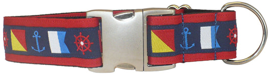 1.5” Ribbon Dog Collar – Nautical Flags, Red