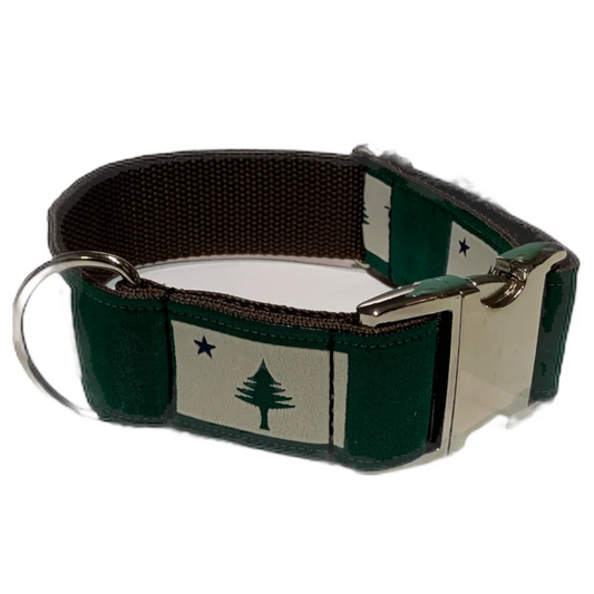 1.5” Ribbon Dog Collar – 1820/1901 Maine Flag, Green