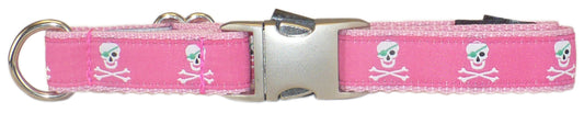 3/4” Ribbon Dog Collar – Pirate Skulls, Pink