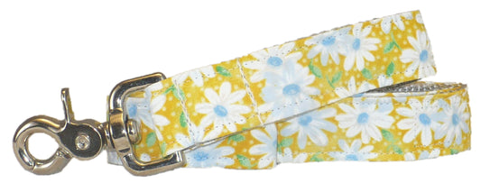 1” x 5ft  Ribbon Dog Leash – Daisies, Yellow