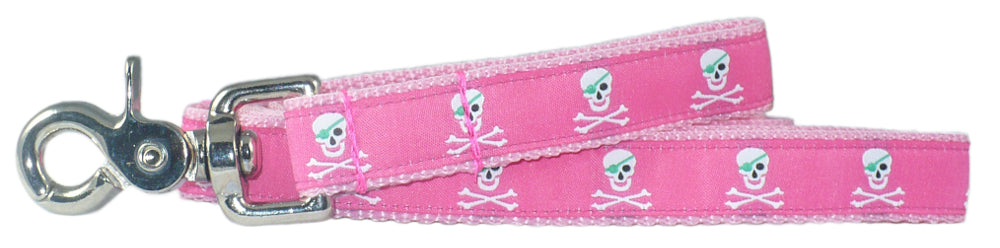 3/4” x 5ft  Ribbon Dog Leash – Pirates, Pink