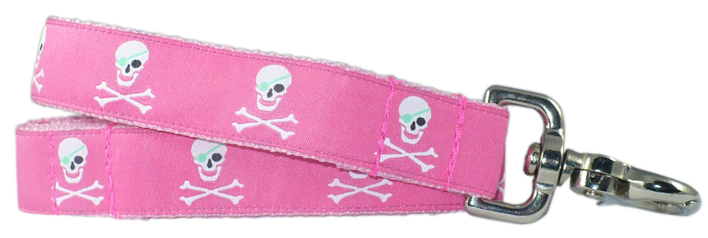 3/4” x 5ft  Ribbon Dog Leash – Pirates, Pink