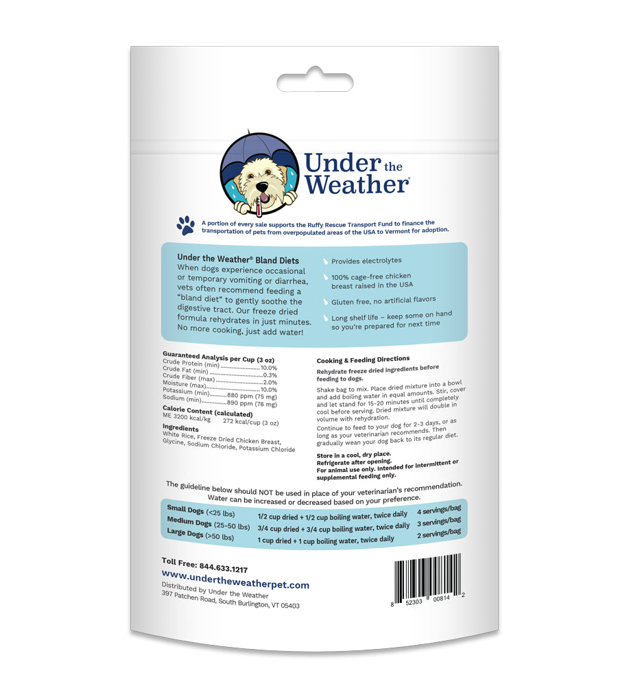 Under the Weather Bland Dog Food - Chicken & Rice - 6oz