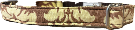 1” Ribbon Dog Collar – Damask, Green - Small