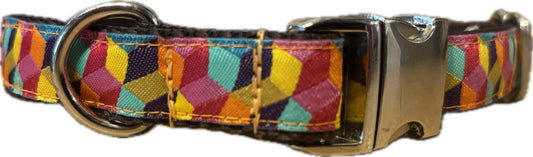 3/4” Ribbon Dog Collar – Multi Blocks